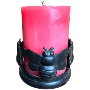 Black Metal Bee Pillar Candle Holder & Pink Pillar Candle 4" tall x 3" wide 🐝